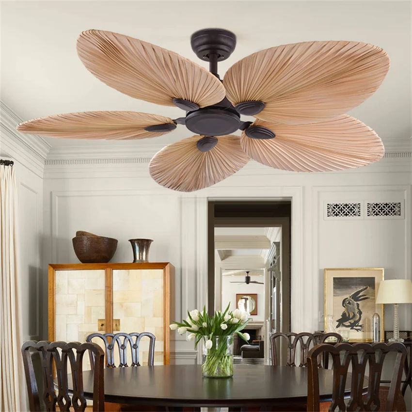 Ceiling Fan for Bedroom 52 Inch Fancy Decorative Palm Leaf Blade Fashion Design Decoration No Lamp 50cm Long Downrods Available