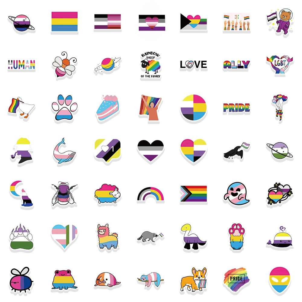 10/30/50/100pcs Mix LGBT Rainbow Lesbian Bisexual Pansexual Transgender Stickers Cartoon Decal Skateboard Phone Laptop Sticker