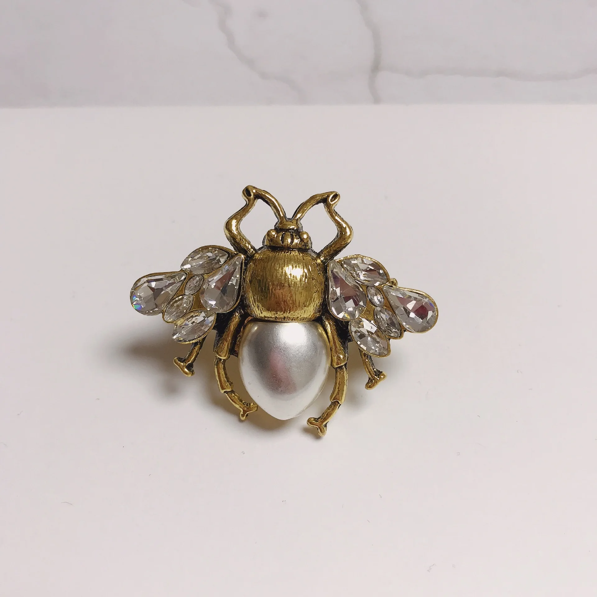 Vintage Crystal Pearl Bees Finger Rings for Women Geometric Crystal Adjustable   Ring Female Gothic Jewelry