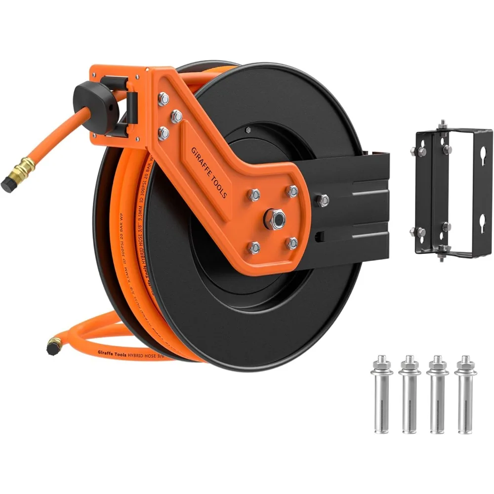 

TA15 Retractable Air Hose Reel Swivel 3/8" x 50 ft Hybrid Hose, Max 300 PSI, Ceiling/Wall Mounted Heavy Duty Industrial Commerc