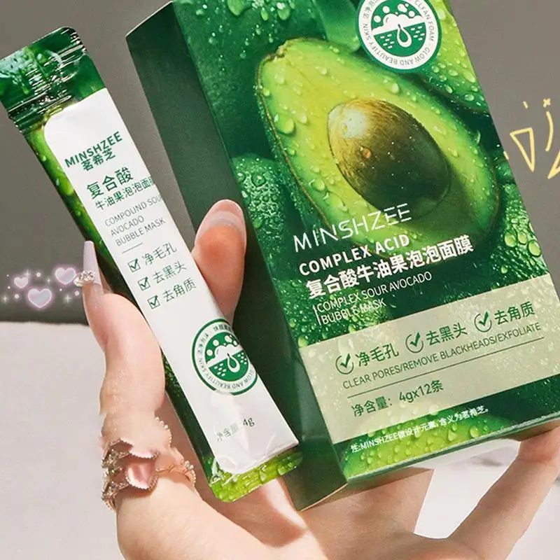 1box Bubble Mud Clay Avocado Cleansing Mud Clay For Dark Heads And Pores 12X Moisturizing And Oil Control Clay Mud For Face Mask