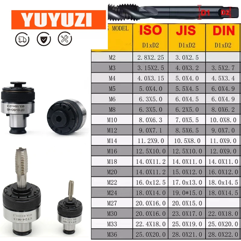 Gt12 Gt24 Tc820 Tapping Collet Chuck M4 M6 M8 M10 M12 M14 M16 M18 M20 Tapping Chuck Telescopische Gereedschapshouder Iso Din Jis Overbelasting