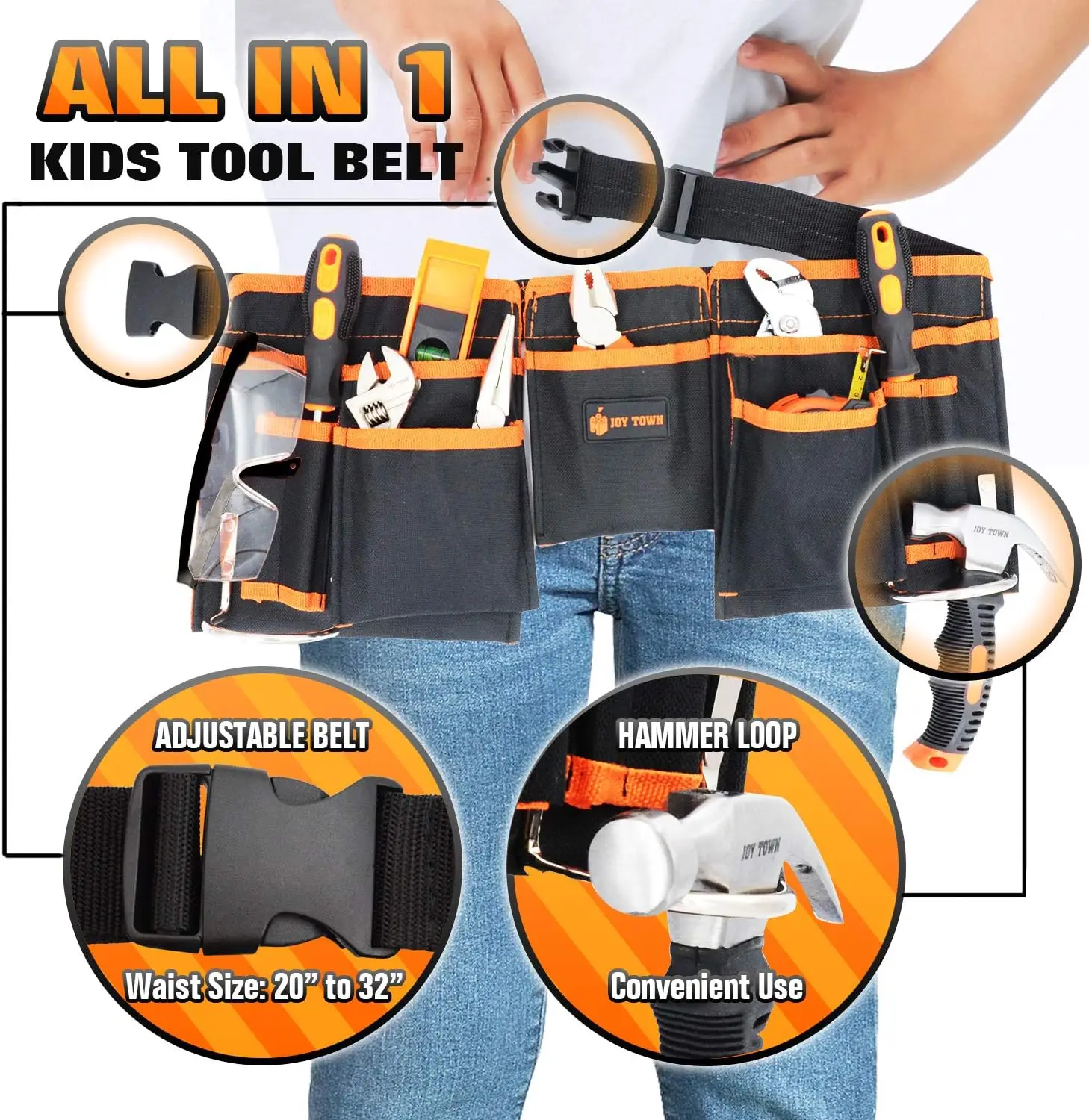 مجموعة أدوات حقيقية للأطفال مع 14 أداة فولاذية مزورة وحزام قابل للتعديل وحقيبة تخزين للتعلم بنفسك