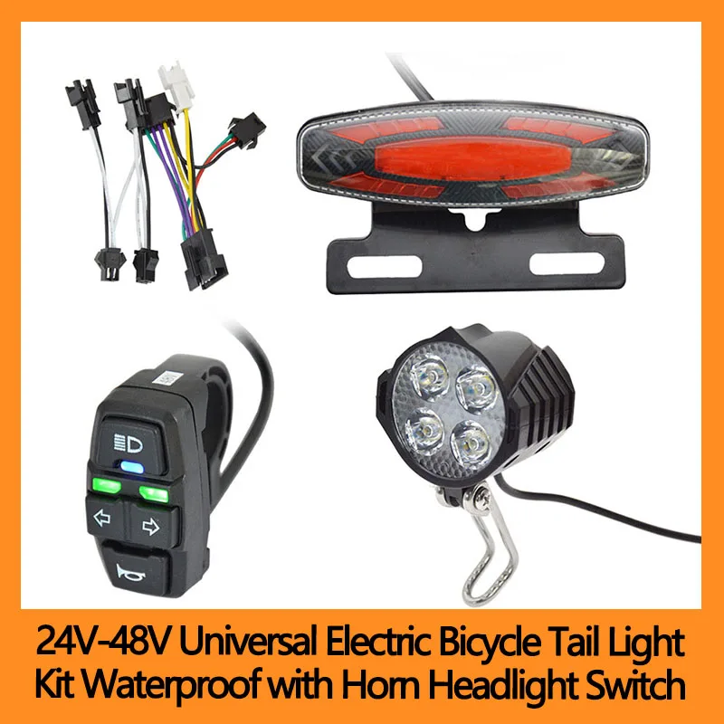 

24V-48V Universal Electric Bicycle Tail Light Kit Waterproof with Horn Headlight Switch For Electric Bicycle Accessory Replace