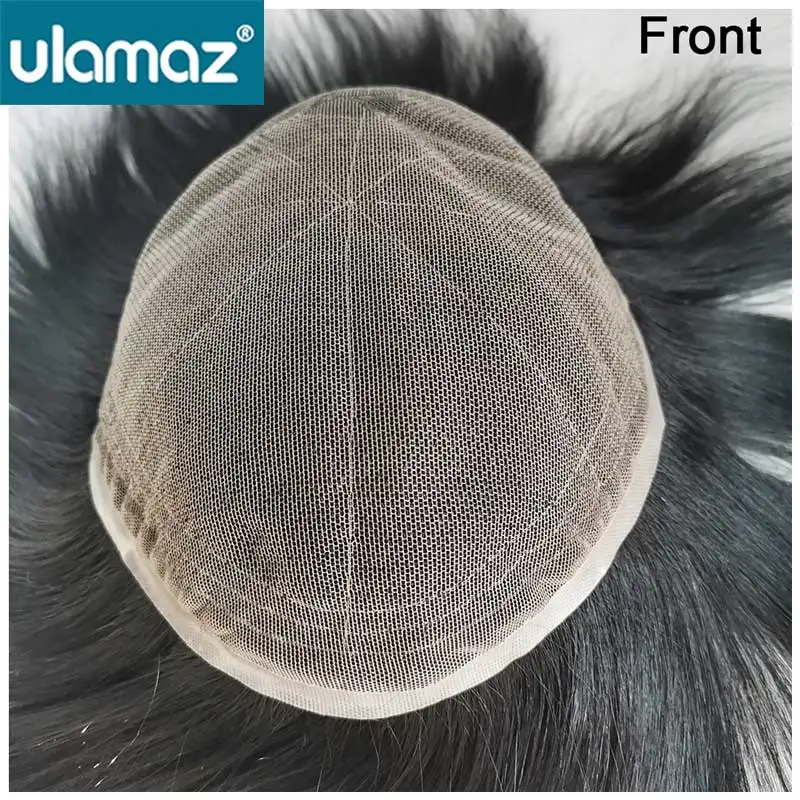 Full Lace Men Wig Male Hair Prosthesis 100% Human Hair Natural Wig Toupee Hair Men Breathable French Lace Hair System For Men