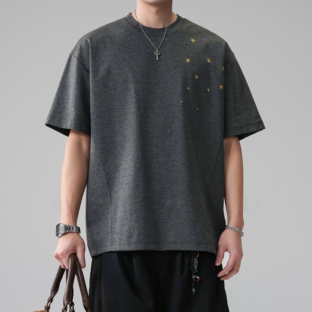 Mens 6XL Heavyweight Oversized T Shirt Streetwear Summer Fashion Short Sleeve Round Neck Casual Letter Print Top Male Trendy