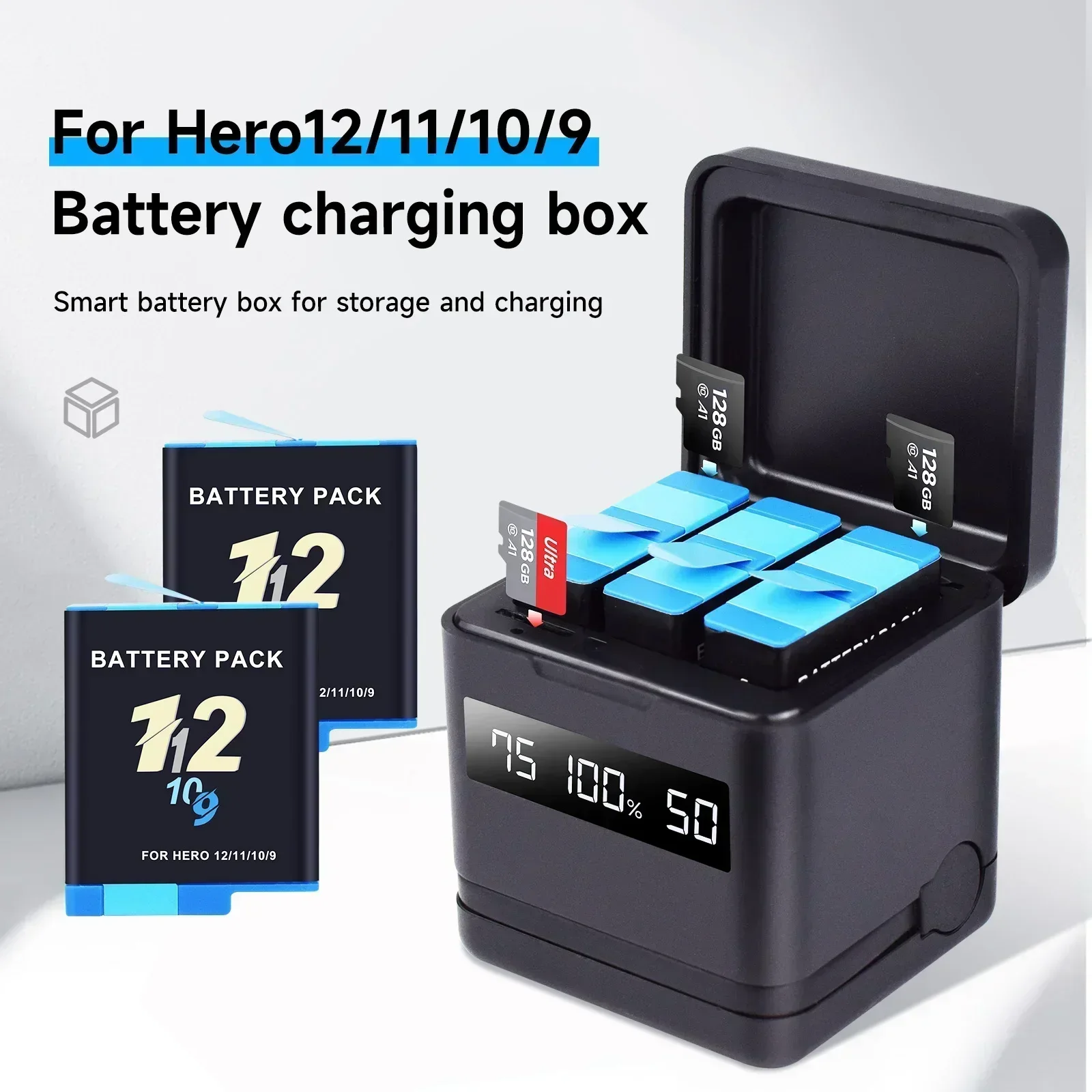 Bateria PALO para GoPro Hero 10 Camera Go Pro 11 9 2000mAh Baterias com 3 Slots Caixa de carga USB para gopro hero 12 Bateria preta