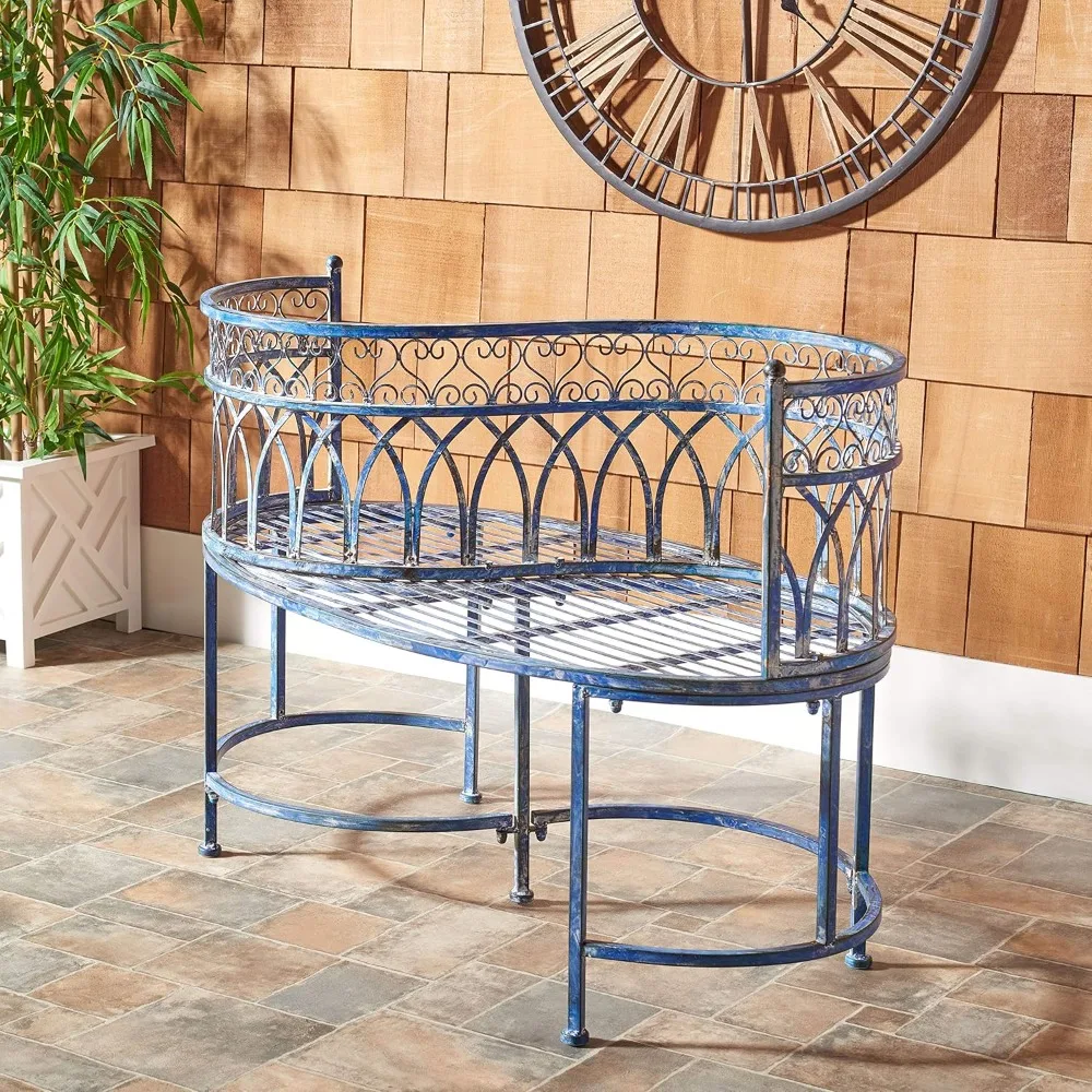 

Outdoor Collection Lara Victorian Mossy Blue Iron Kissing Bench