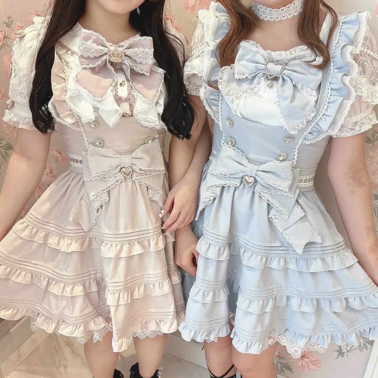 Japanese Style Sweet Cute Bow Mine Mass-Produced Vest Cake Short Dress Girls Lolita Cinched Sleeveless Suspender Dresses Women