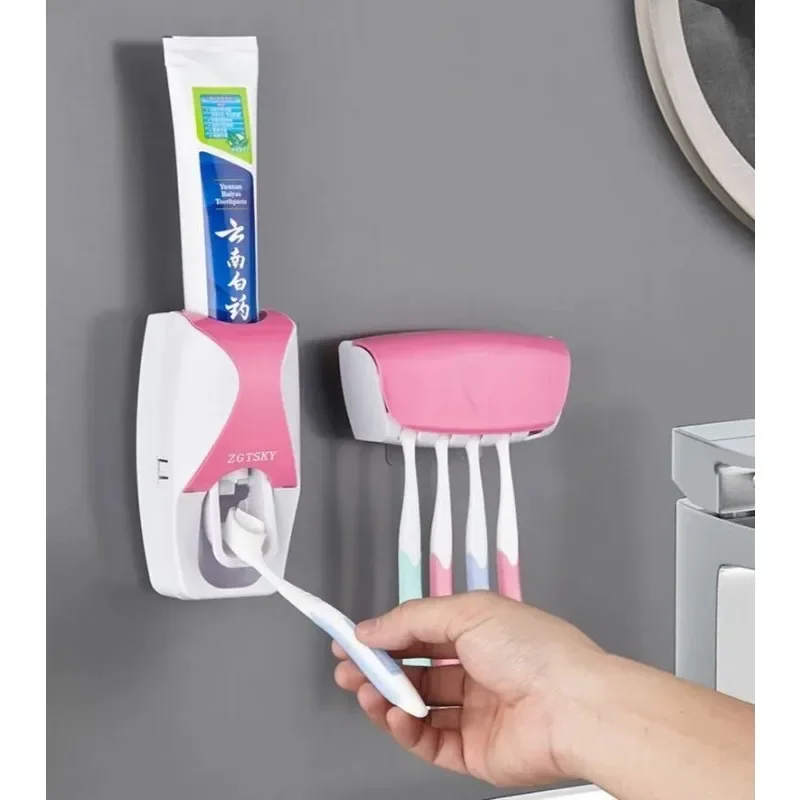 Fully Automatic Toothpaste Dispenser Hole Punched Toothbrush Toothpaste Storage Shelf Wall Hangers Bathroom Accessories