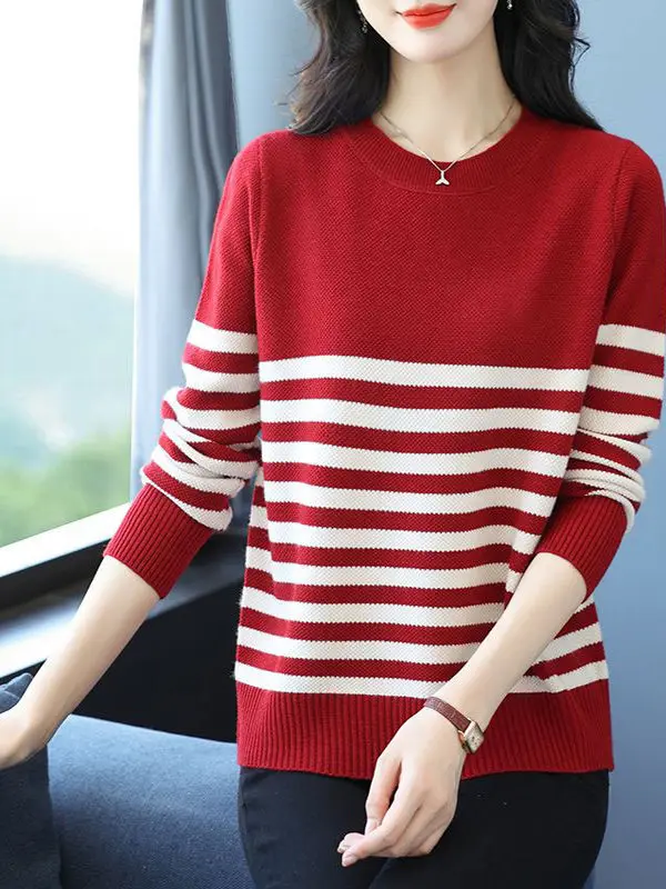 Top in maglia a righe sciolto lungo Sve rotondo Ne Base irt donna coreana Sle calda lana invernale Faion Casual Basic Turtlene