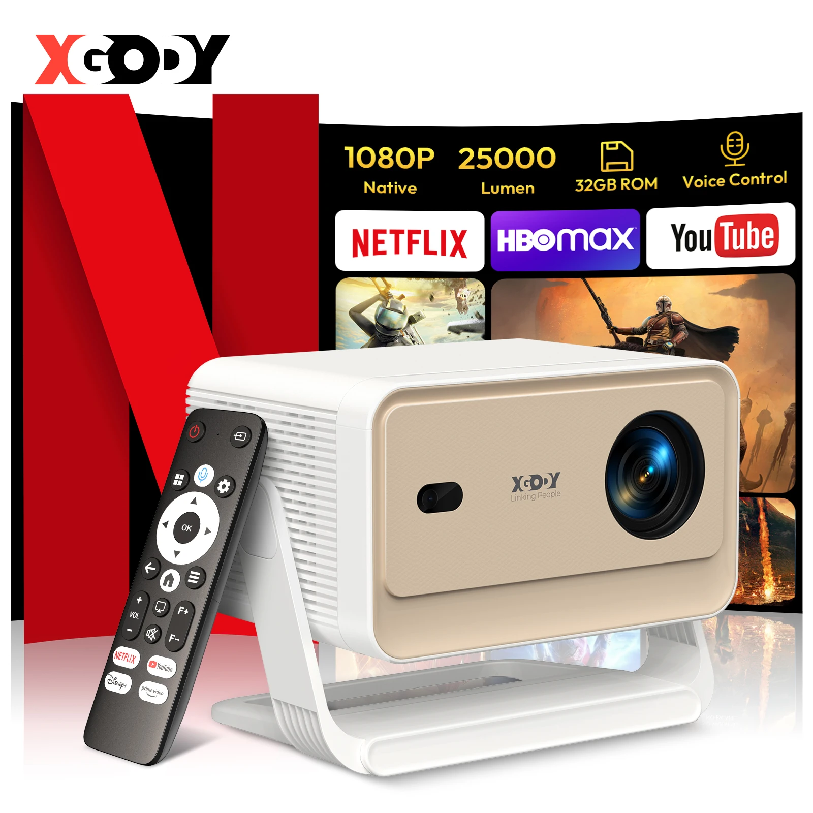 XGODY N6 Pro Netflix oficialmente proyector 4K Control de voz Smart Android TV Whale OS 8/32GB ROM para cine en casa al aire libre
