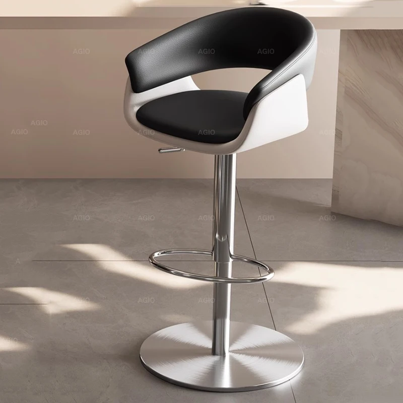 Adjustable Height Luxury Bar Stools Swivel Back Arm Rest Nordic Bar Stool Sturdy Stainless Steel Silla De Barra Modern Furniture