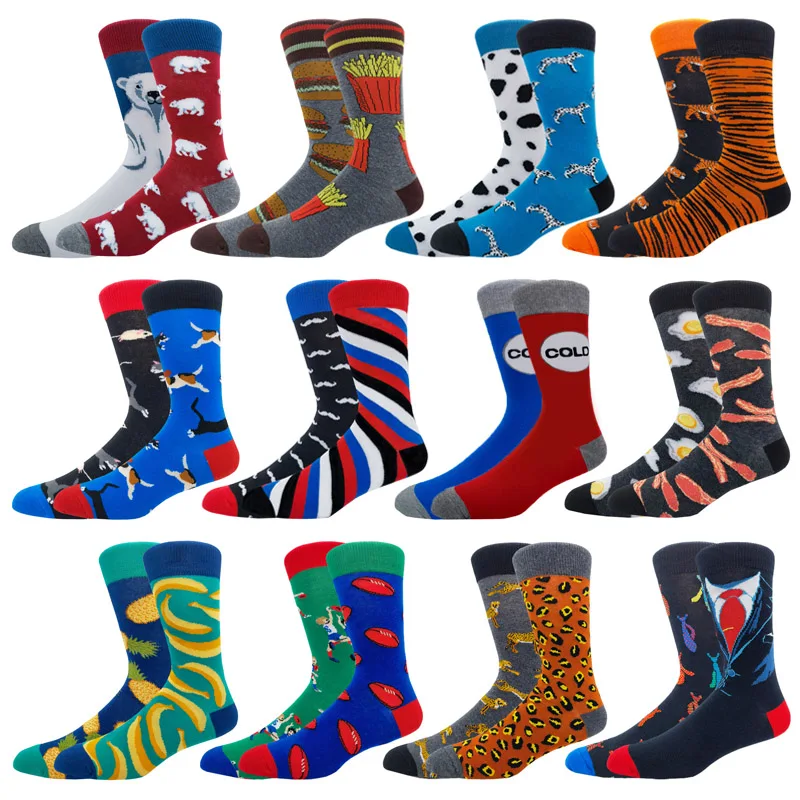 

New High Quality Mens Socks Harajuku Style Funny Happy Novelty Skateboard Crew Mid-tube Hip Hop Cotton Socks