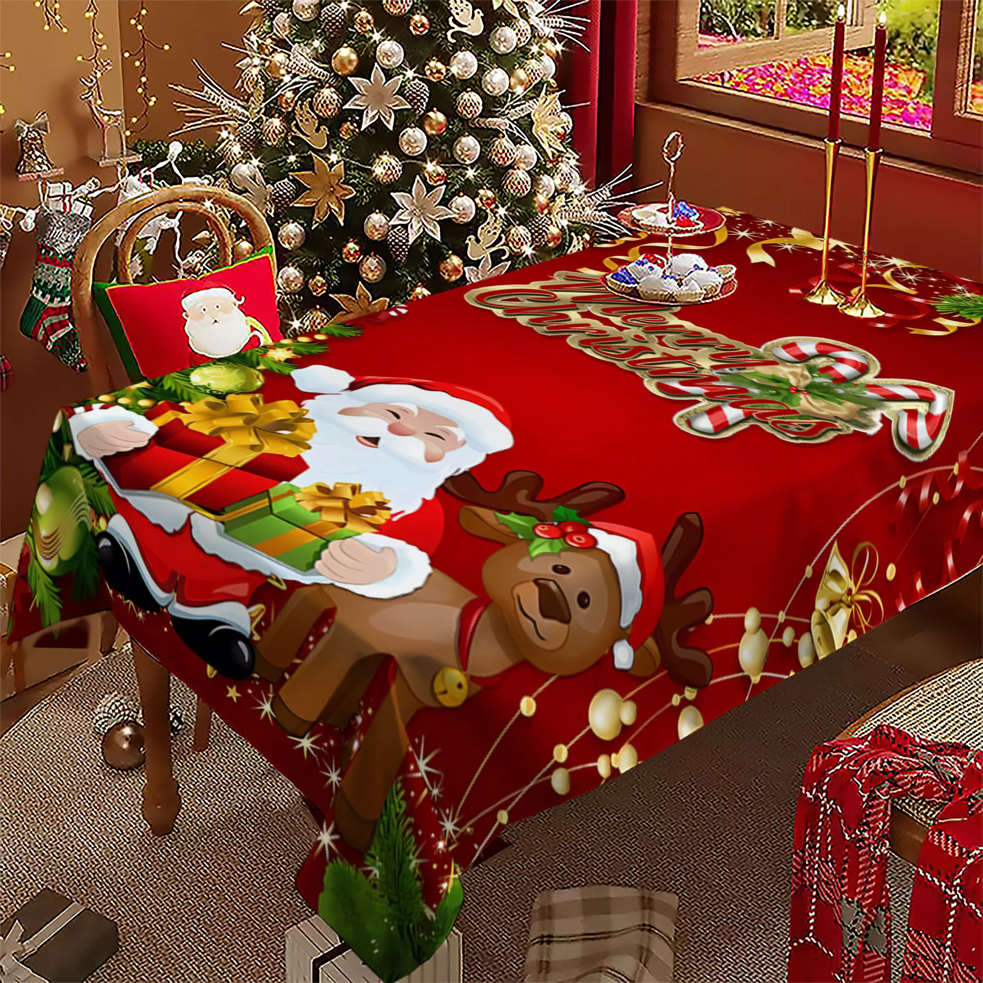 Christmas Tablecloth, Christmas Holly Tablecloth For New Year Party And Dinner Christmas Table Decor Tablecloth