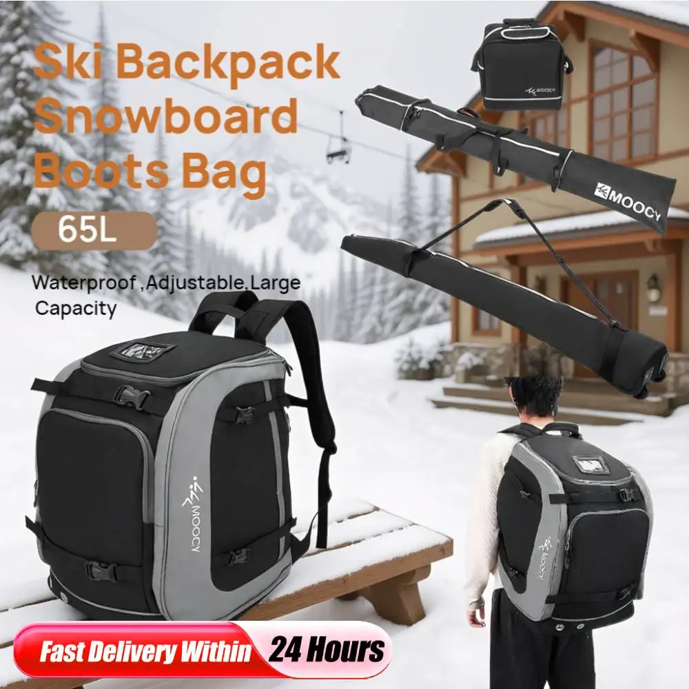 

65L Ski Backpack Snowboard Bag Large Capacity Boot Bag Wear-Resistant Helmet Clothing Rucksack Waterproof Skiing Carrying Bag