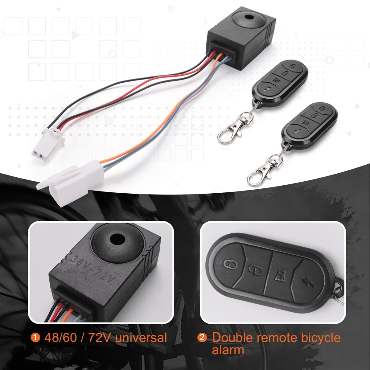 

A94U Ebike Alarm System Dual Remote Control 36V 48V 60V 72V Alarm Accessories Universal Waterproof Electric Bike Replacement