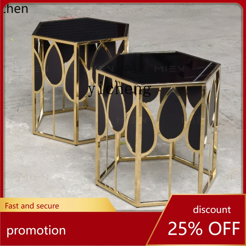 

YFY Hexagonal Light Luxury Coffee Table Metal Side Table Leaves Corner Conference Table