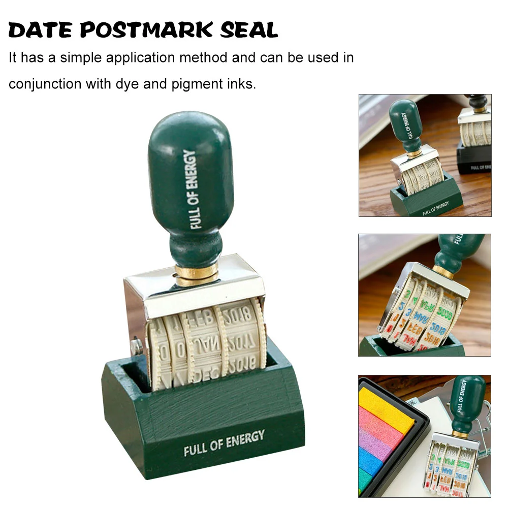 Base Roller Stamp Date Postage Stamps Portable Hand Book Seal Account Wood