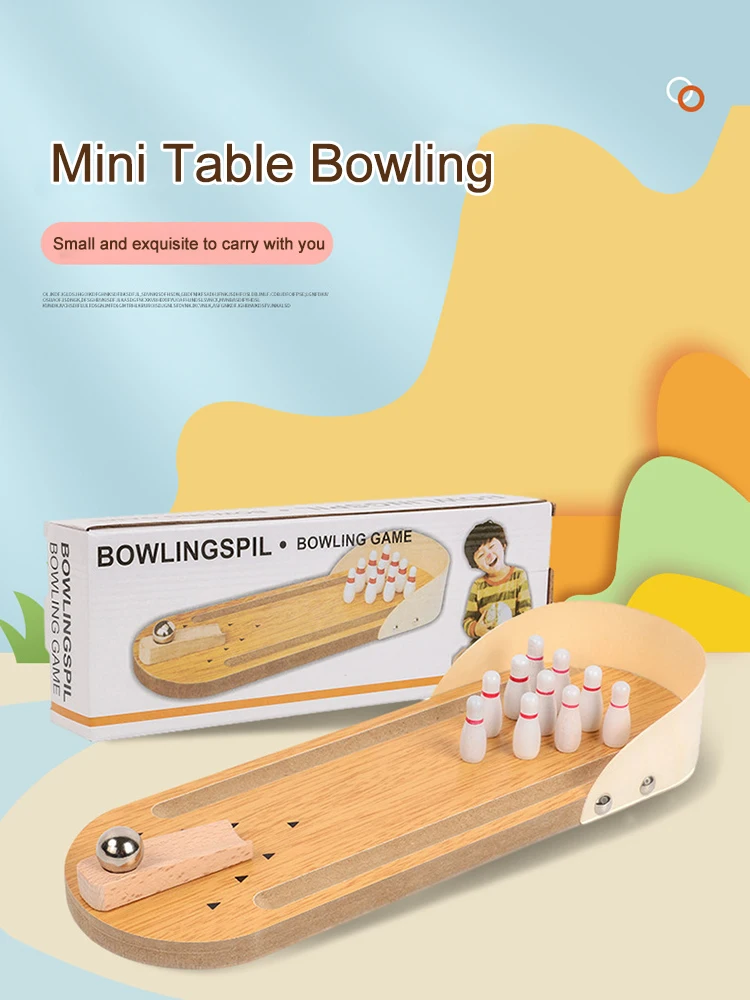 Tabletop Mini Bowling Game Set, portátil Desktop Bowling Set para família adultos e crianças, 10 pinos