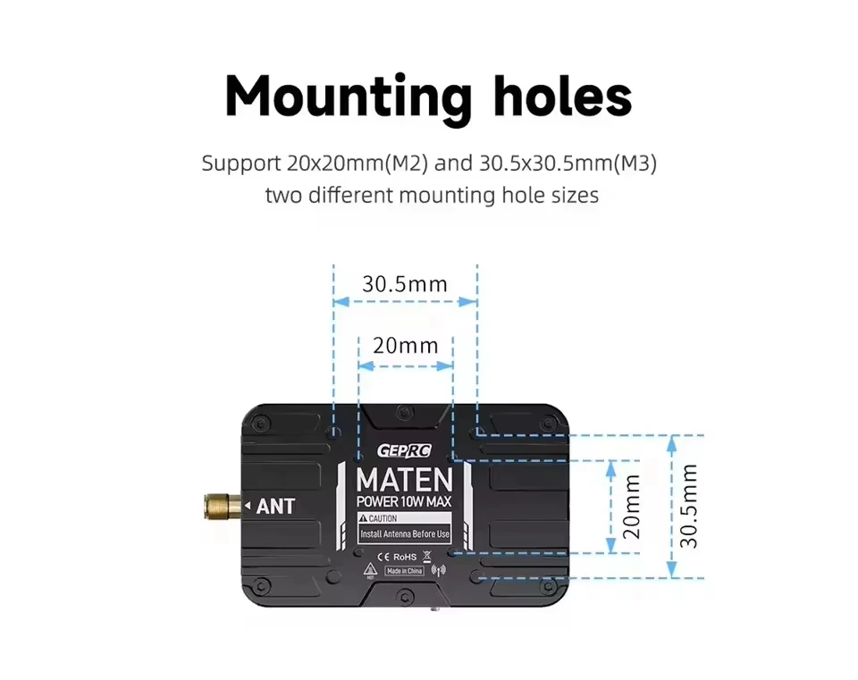 GEPRC MATEN PRO 5.8G 10W Adjustable VTX, Long‑Range FPV Video Transmitter Built‑in Cooling Fan, OSD Display, IRC Tramp Protocol