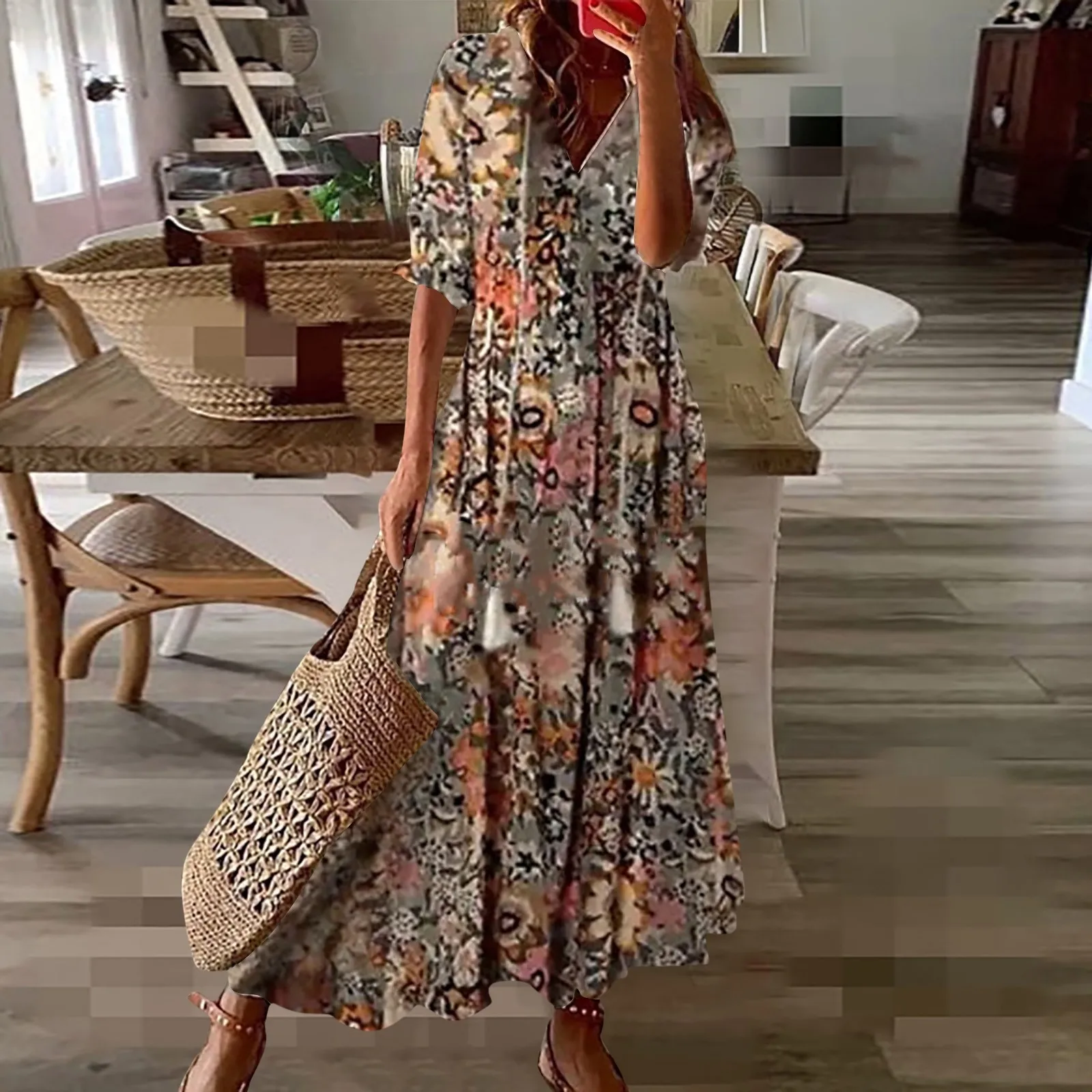 

Holiday Boho Print Maxi Dresses For Women Boho Summer Beach Pareo Female A Line Slim Sexy Long Women's Dress Vestidos New 2023