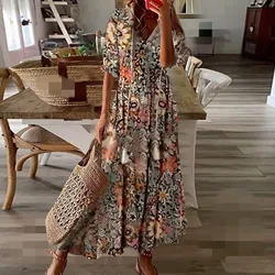 Holiday Boho Print Maxi Dresses For Women Boho Summer Beach Pareo Female A Line Slim Sexy Long Women's Dress Vestidos New 2023