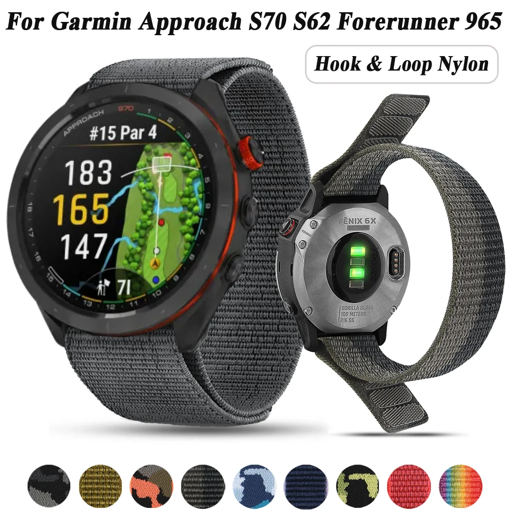 Approach S70 S62 Hook Loop Nylon Strap For Garmin Forerunner 965 955 935 745 945 Epix 2 Instinct Band 26 22mm Bracelet Wristband