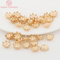 (3233)10PCS 9.5MM 24K Gold Color Plated Brass Beads Caps High Quality Diy Jewelry Accessories