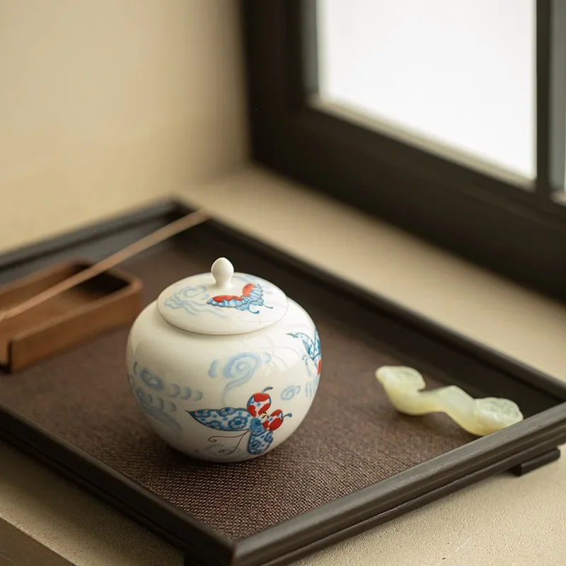 New Chinese Dream Butterfly TeaPot Barn Pot Candied Dried Fruit Pot Strong Seal Moisture-proof Small Storage Pot Ceramic TeaSet