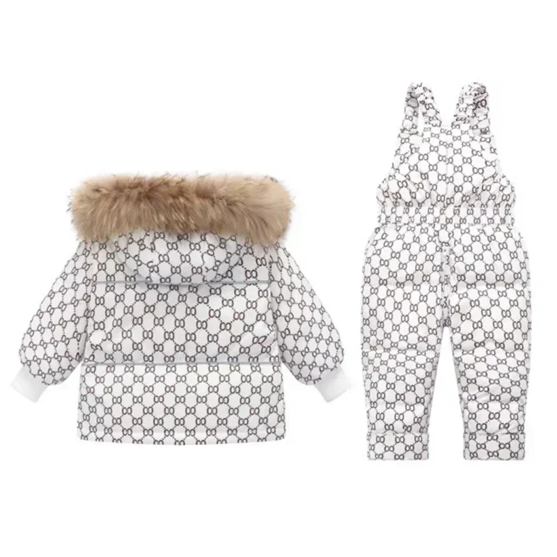 Children Down Jacket Clothing Sets -30 Degrees Winter Girl Duck Down Jacket + Overalls Kids Warm Suit Toddler Boys Coat Jumpsuit