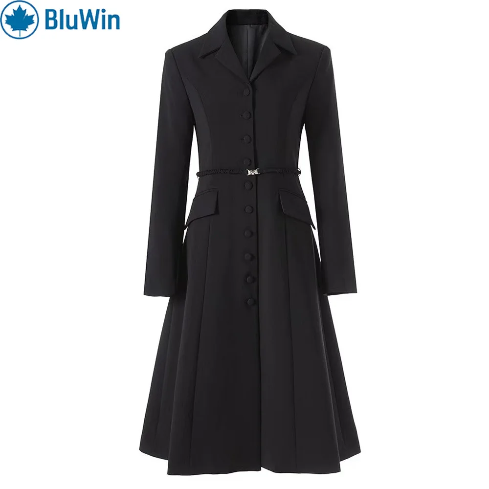 معطف واق من المطر بحزام URBANCHIC، طية صدر السترة، معطف طويل بصدر واحد، نمط ركاب للخريف والشتاء #1