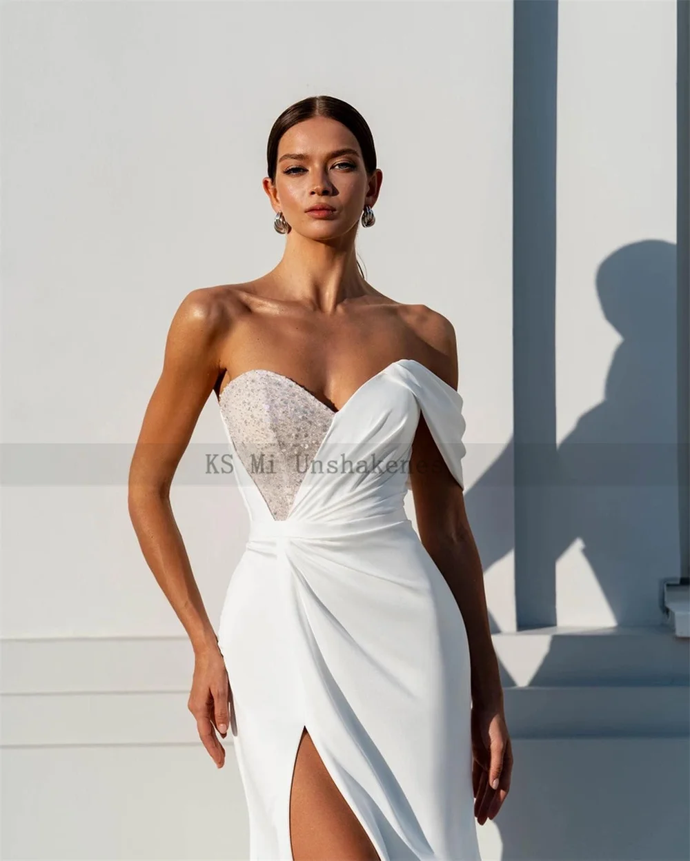 Sexy cetim sereia vestidos de casamento 2023 um ombro vestidos de casamento das mulheres dividir contas vestido de noiva praia vestido de noite sereia