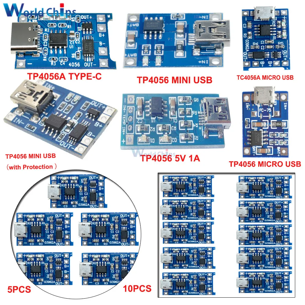 1/5/10PCS 5V 1A Micro USB 18650 Type-c Lithium Battery Charging Board Charger Module Protection Dual Functions TP4056 TP4056A