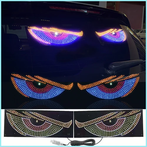 Imagen 2 del producto Luz de ojos de diablo grande dinámica USB para coches, pantalla de ventana Flexible programable DIY, pantalla LED, ojo de camión animado para coche