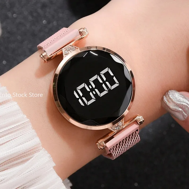 Relojes de lujo para Mujer, Reloj de pulsera de oro rosa de acero inoxidable, Reloj Digital LED para Mujer, Reloj electrónico para Mujer