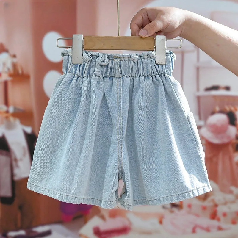 

2025 New Girls' Lace and Lace Denim Shorts, Medium to Large, Summer Thin, Stylish, Children's Summer Shorts, Versatile