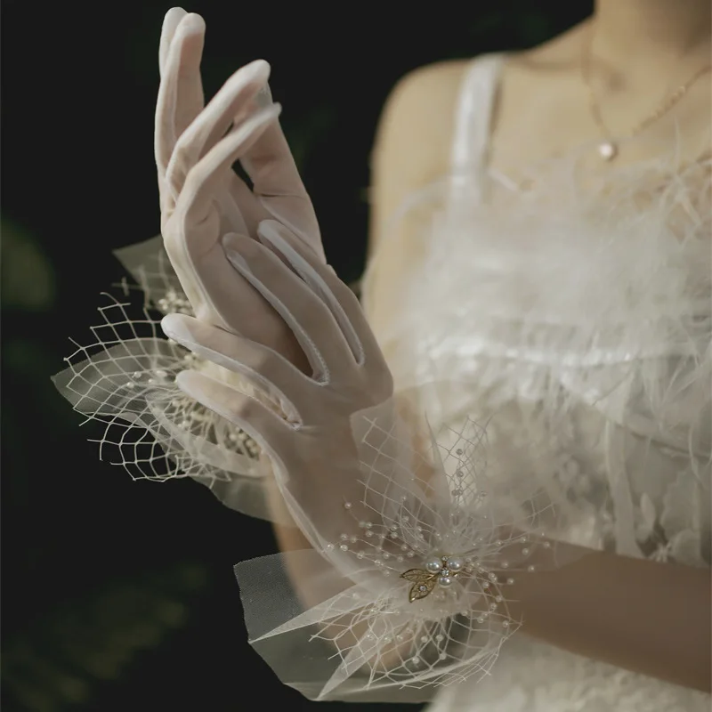 Guantes de tul transparentes para hombre y mujer, manoplas de muñeca ultrafinas para el hogar, boda, accesorio de fotografía, guante de dedo transparente