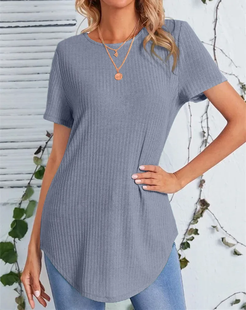 Spring and Summer New Women's Back Single-breasted Casual Loose T-shirt