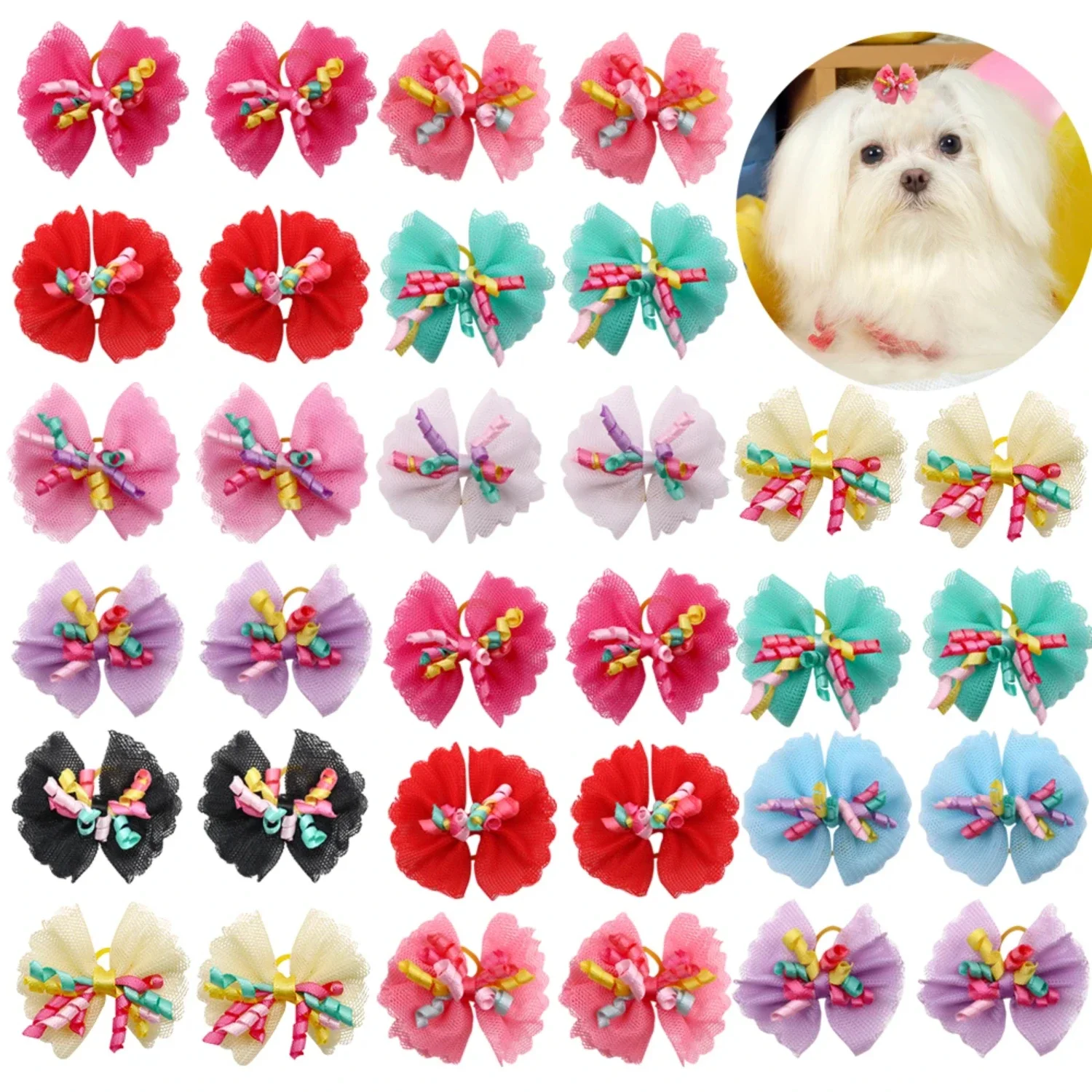 

High-quality adorable handmade small dog hair bows set - Stylish, cute puppy bowties and headbands for grooming - Lovely, charmi