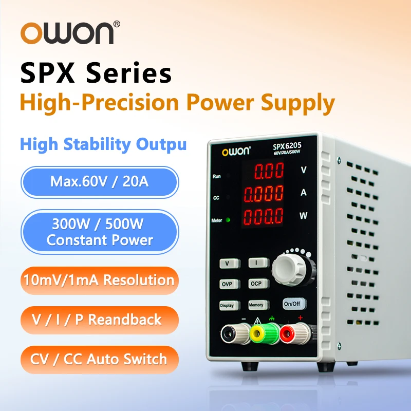 OWON SPX Series Adjustable DC Power Supply SPX3103 SPX6103 SPX6205 CC/CV OVP OCP Protection 300W 500W Compact Bench Power Source
