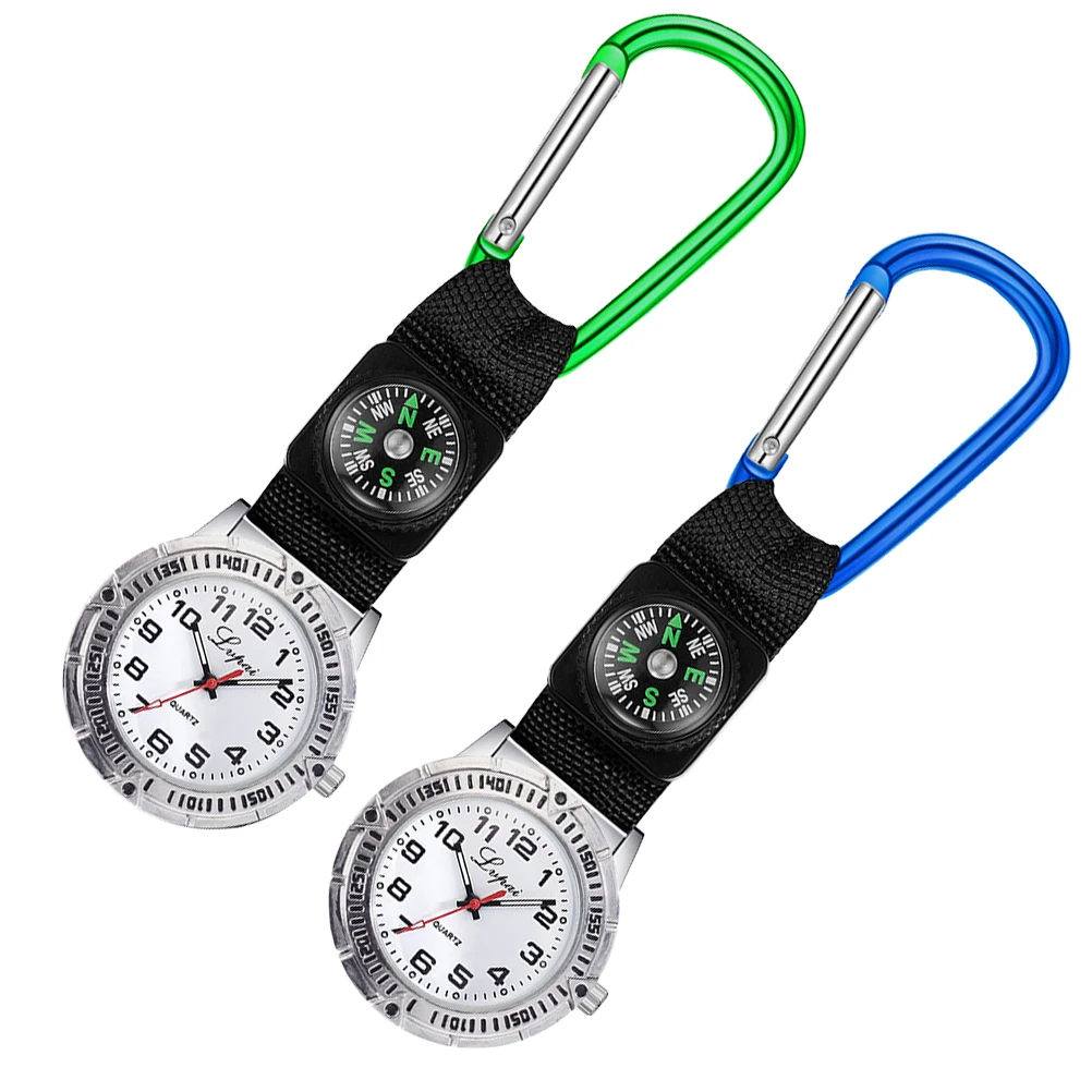 

2 Pcs Mountaineering Watch Nurse Hanging Key Chain Climbing Keyring Casual Compass