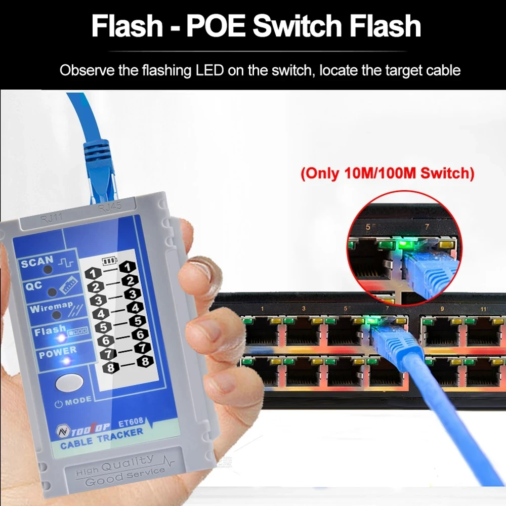 TOOLTOP ET608 LCD Tracer sieciowy RJ45 RJ11 Test zaciskania linii Tester kabla LAN 60V wytrzymuje narzędzia do naprawy sieci