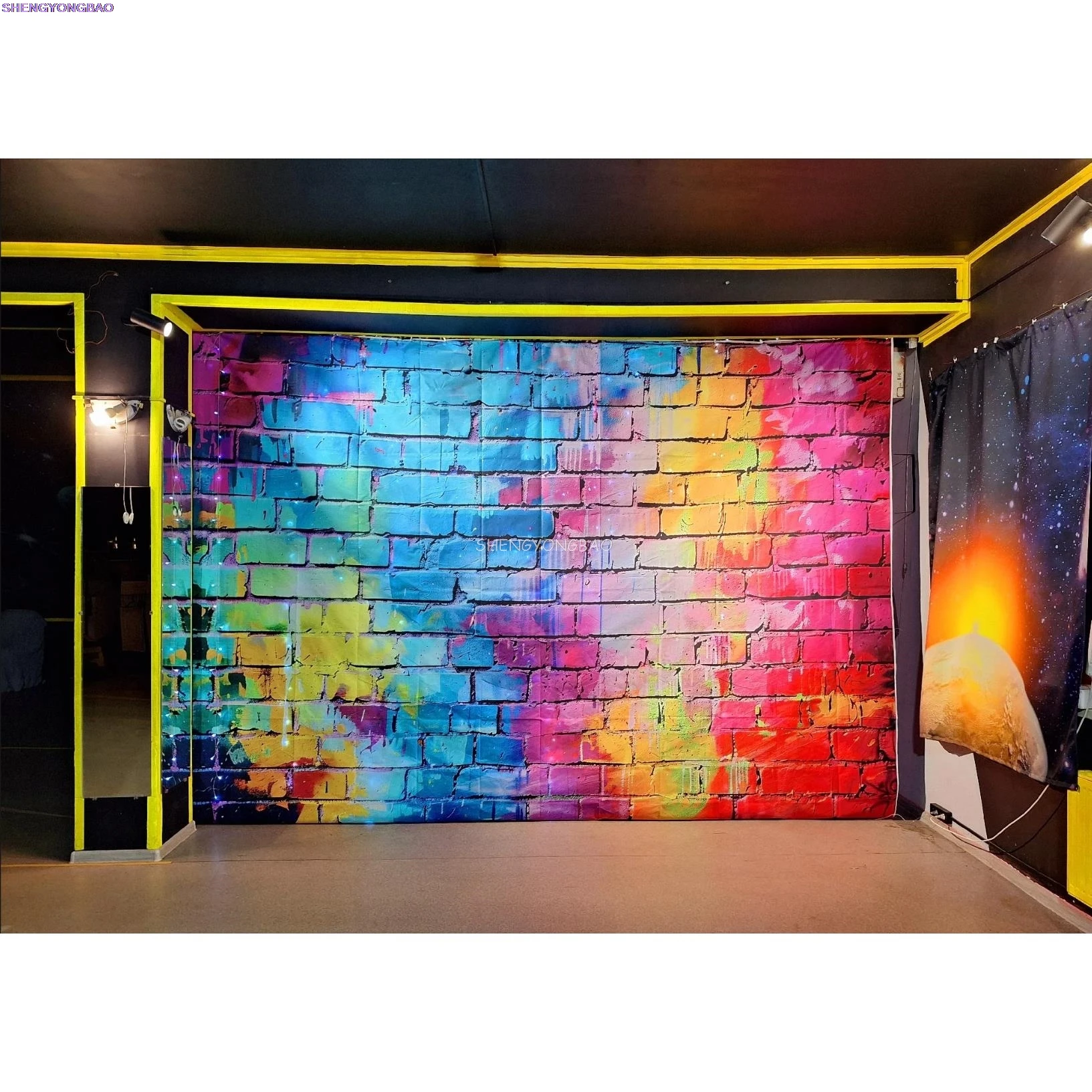 Festliche Weihnachten Zimmer Kamin Fotografie Kulissen Winter Neujahr Feiertage Party Weihnachtsbaum Fenster Foto Hintergrund BR-26