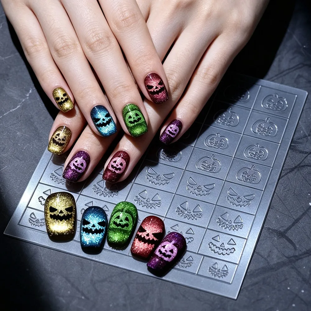 1sheet Spider Web Guide Hollow Grid Nails Stencils Stickers Airbrush Halloween Nail Decals Self-adhesive Hollow Nail Stickers S2