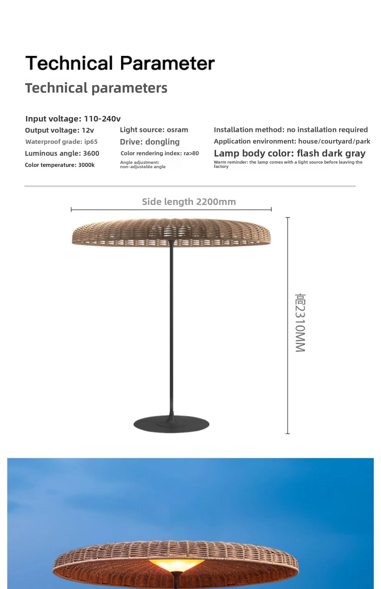 Paesaggio della villa con lampada da prato per esterni