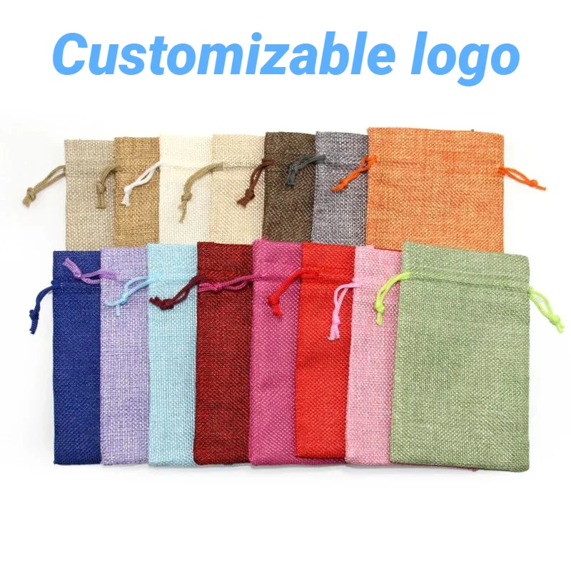 

10pc Handmade Natural Burlap Cotton Linen Drawstring Gift Bags Favor Wedding Christmas Gift Bag Jewelry Packaging Bags&Pouches