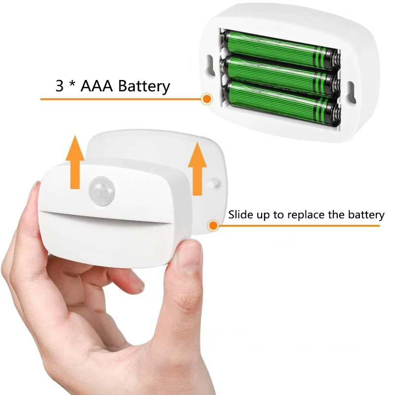 Luz LED nocturna con Sensor de movimiento para interiores, luces con pilas para pasillo, escalera, baño, armario y dormitorio