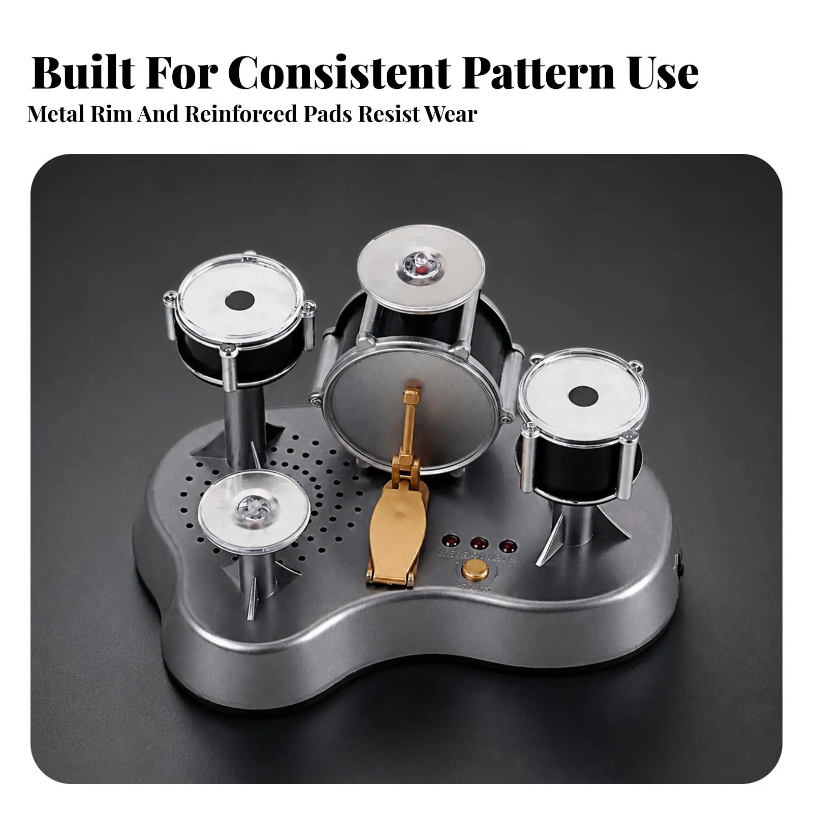 Tabletop Finger Drum Kit with Foot Pedal | Lightweight and metal construction, for Desk
