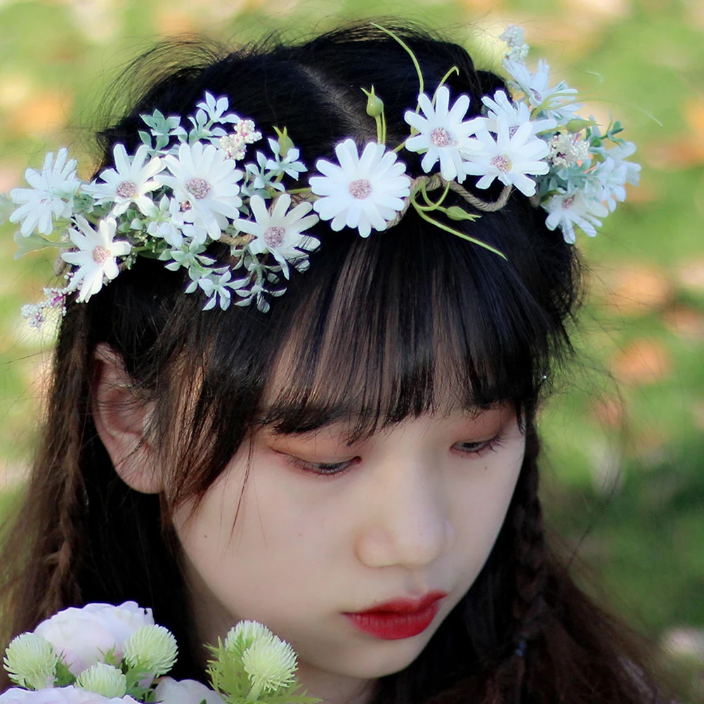 

Fabric Wreath Faux White Daisy Handcrafted Wedding Artificial Floral Spring for with Ribbon